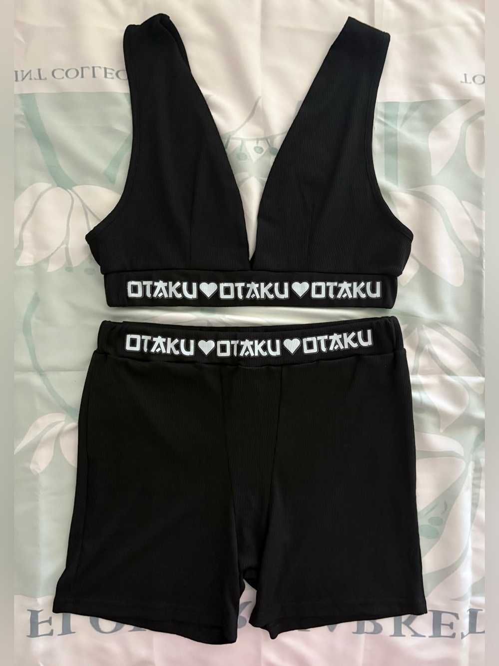 Otaku Black Ribbed Bike Shorts with OTAKU Elastic Waist